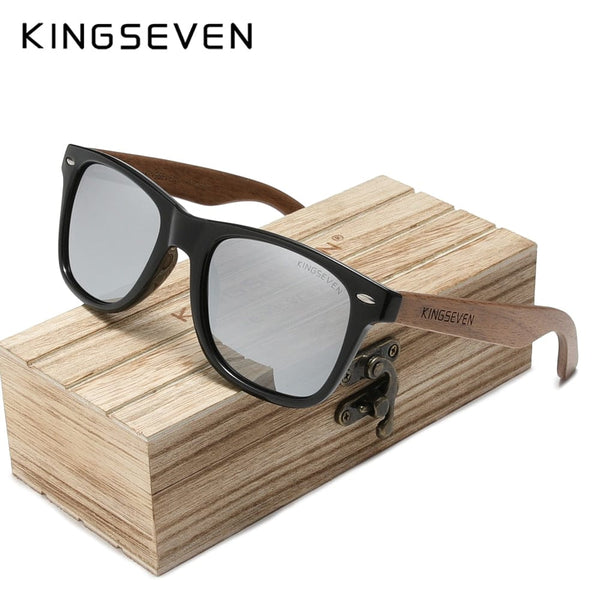 Planet Gates Silver Wood box / China / Original Polarized KINGSEVEN New Black Walnut Sunglasses Wood Polarized Sunglasses Men's Glasses Handmade UV400 Protection Eyewear Retro Wooden Box
