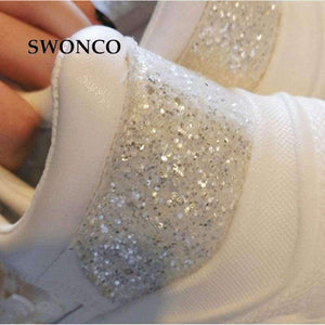 Planet Gates Silvery / 35 SWONCO Women's Vulcanize Shoes 2018 Summer Breathable Mesh Fashion Sequin Girl Sneakers Women Shoes High Heel Platform Sneakers