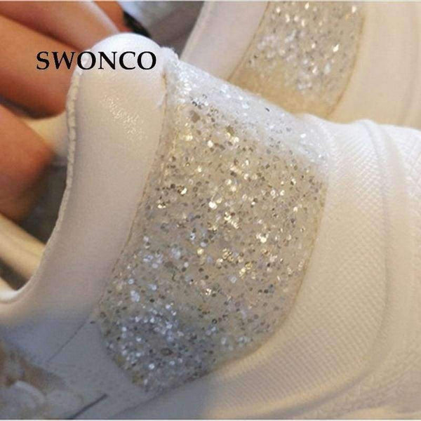 Planet Gates Silvery / 35 SWONCO Women's Vulcanize Shoes 2018 Summer Breathable Mesh Fashion Sequin Girl Sneakers Women Shoes High Heel Platform Sneakers