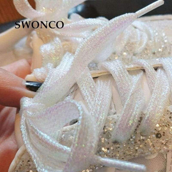 Planet Gates Silvery / 35 SWONCO Women's Vulcanize Shoes 2018 Summer Breathable Mesh Fashion Sequin Girl Sneakers Women Shoes High Heel Platform Sneakers