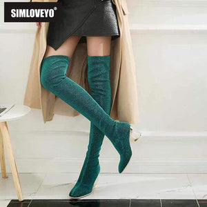 Planet Gates SIMLOVEYO Women Boots Stretch Slim Thigh High Boots female Sexy Over the Knee Boots High Heel Shoes Botas feminino mujer  B706