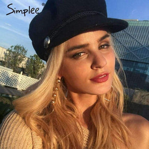 Planet Gates Simplee Fashion black hat cap women Casual streetwear rope flat cap Elegant solid autumn winter warm beret hat female 2017
