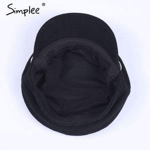Planet Gates Simplee Fashion black hat cap women Casual streetwear rope flat cap Elegant solid autumn winter warm beret hat female 2017
