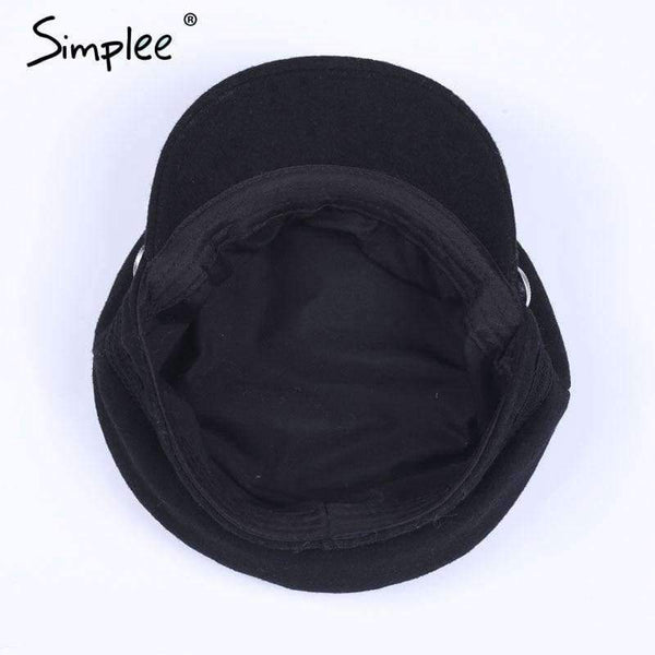 Planet Gates Simplee Fashion black hat cap women Casual streetwear rope flat cap Elegant solid autumn winter warm beret hat female 2017