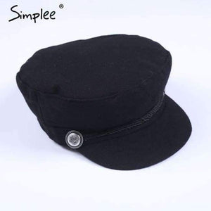 Planet Gates Simplee Fashion black hat cap women Casual streetwear rope flat cap Elegant solid autumn winter warm beret hat female 2017
