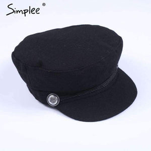 Planet Gates Simplee Fashion black hat cap women Casual streetwear rope flat cap Elegant solid autumn winter warm beret hat female 2017