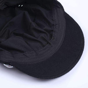 Planet Gates Simplee Fashion black hat cap women Casual streetwear rope flat cap Elegant solid autumn winter warm beret hat female 2017