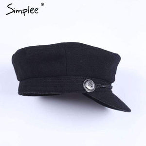 Planet Gates Simplee Fashion black hat cap women Casual streetwear rope flat cap Elegant solid autumn winter warm beret hat female 2017