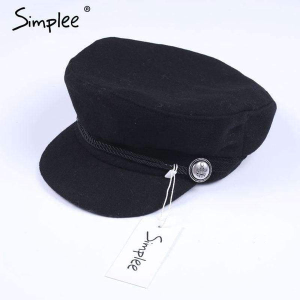 Planet Gates Simplee Fashion black hat cap women Casual streetwear rope flat cap Elegant solid autumn winter warm beret hat female 2017