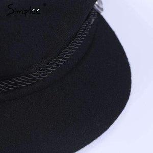 Planet Gates Simplee Fashion black hat cap women Casual streetwear rope flat cap Elegant solid autumn winter warm beret hat female 2017