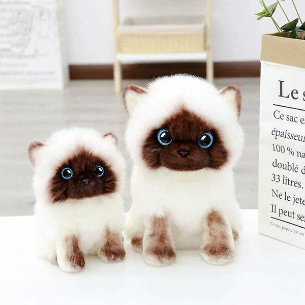 Simulation Siamese Cat Plush Toy Blue Sequins Eyes Cat Plush Doll Brown And White Face Ragdoll Plush Cat Home Decor Doll Toys