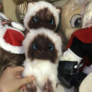 Simulation Siamese Cat Plush Toy Blue Sequins Eyes Cat Plush Doll Brown And White Face Ragdoll Plush Cat Home Decor Doll Toys