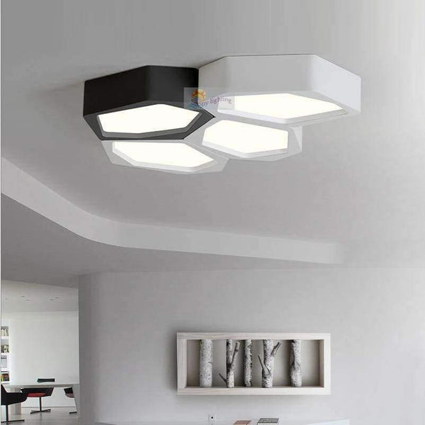 Planet Gates single black / 12W Library 1 Pcs Novelty Cell Led Light modern Commercial Lighting For Office Study Room Surface Black White Led Ceiling Lamp Avize