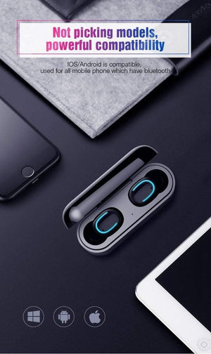 Planet Gates Single Ear Black TOMKAS Wireless Headphones 5.0 Stereo Earbuds Bluetooth Earphone Headphones TWS Wireless Bluetooth Headset with Charging Box