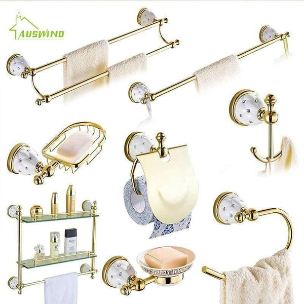 Planet Gates single towel bar Bathroom Accessories Sets Crystal Brass Gold Bathroom Hardware Sets Wall Mounted Bathroom Products