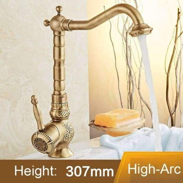 Planet Gates Sink Faucet - long Antique Brass Carved Collection Double Cup Holder Bathroom Products Bathroom Accessories Creative Faucet Bathroom Hardware Set