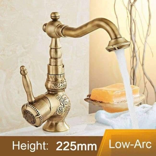 Planet Gates Sink Faucet - short Antique Brass Carved Collection Double Cup Holder Bathroom Products Bathroom Accessories Creative Faucet Bathroom Hardware Set