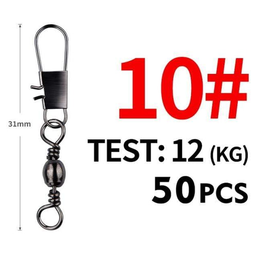Planet Gates Size10 31mm 12kg 50Pcs/Lot Fishing Connector Pin Bearing Rolling Swivel Stainless Steel with Snap Fishhook Lure Tackle Accessories