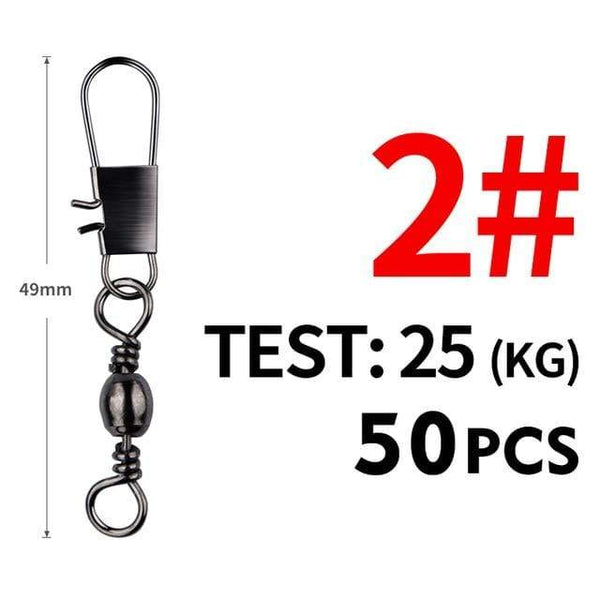 Planet Gates Size2  49mm 25kg 50Pcs/Lot Fishing Connector Pin Bearing Rolling Swivel Stainless Steel with Snap Fishhook Lure Tackle Accessories