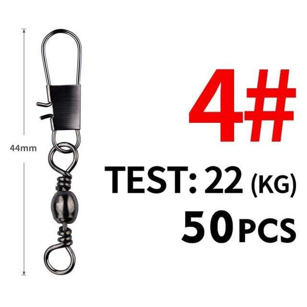 Planet Gates Size4 44mm 22kg 50Pcs/Lot Fishing Connector Pin Bearing Rolling Swivel Stainless Steel with Snap Fishhook Lure Tackle Accessories