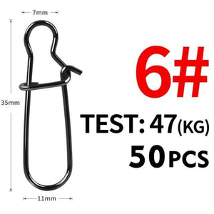 Planet Gates Size6 35mm 47kg 50pcs Stainless Steel Fishing Connector Fast Clip Lock Snap Swivel Solid Rings Safety Snaps Fishing Hook Tool Snap
