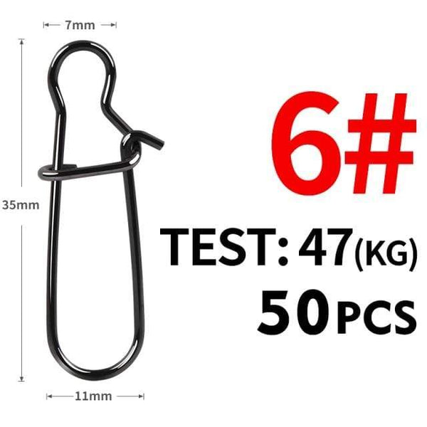 Planet Gates Size6 35mm 47kg 50pcs Stainless Steel Fishing Connector Fast Clip Lock Snap Swivel Solid Rings Safety Snaps Fishing Hook Tool Snap