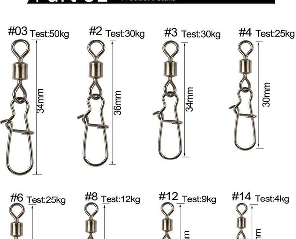 Planet Gates size8 22mm 12kg 200pcs/lot Swivel Fishing Hook Stainless Steel Rolling Swivel Hook With Snap Fishhook Lure Connector Fishing Tackle