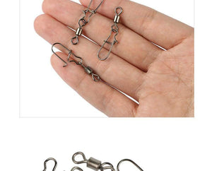 Planet Gates size8 22mm 12kg 200pcs/lot Swivel Fishing Hook Stainless Steel Rolling Swivel Hook With Snap Fishhook Lure Connector Fishing Tackle