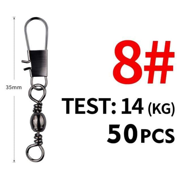 Planet Gates Size8 35mm 14kg 50Pcs/Lot Fishing Connector Pin Bearing Rolling Swivel Stainless Steel with Snap Fishhook Lure Tackle Accessories