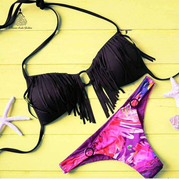 Planet Gates SJ17KA012-Bra / L Tropical Print swimsuit female Beadeau thong Floral bathing suit women bikini push up beach wear brazilian swimwear 2018