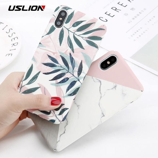 Planet Gates SJ3268 / For iPhone X USLION Marble Phone Case For iPhone XS Max XR X Cherry Rose Floral Camellia Flower Case For iPhone 7 8 6 6S Plus Hard PC Cover