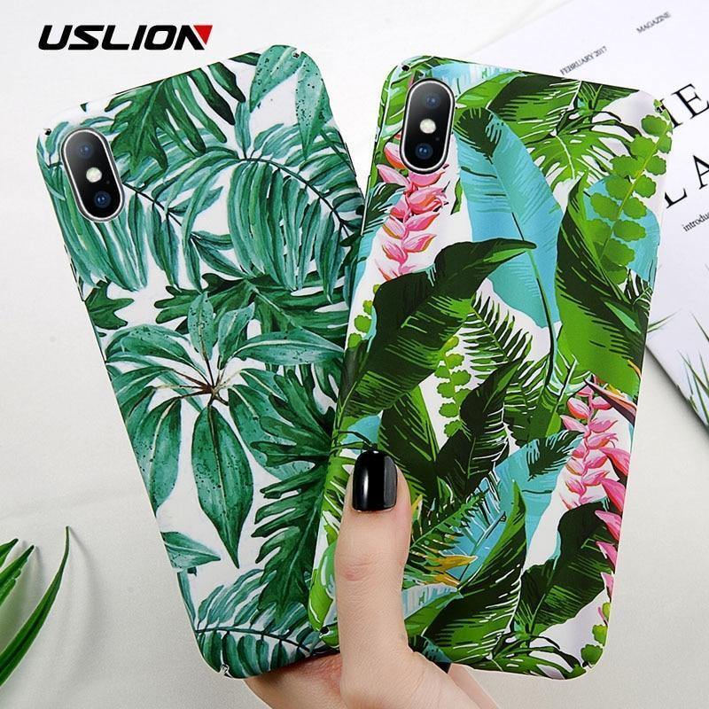 Planet Gates SJ3420 / For iPhone XS USLION Case For iPhone XR XS Max X 8 7 Plus Flower Leaves Phone Cases for iPhone 7 6 6s Plus 5 5s SE Hard PC Full Back Cover