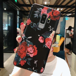 Planet Gates SJ6280 / For Galaxy Note 9 USLION Flower Phone Case For Samsung Galaxy S9 S8 Plus Matte Rose Floral Leaves Back Cover For Samsung Note 9 Soft TPU Cases