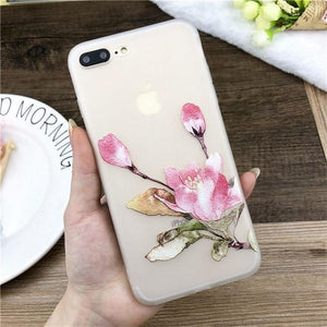 Planet Gates SJ7532 / For iPhone X USLION Lotus Flower Case For iPhone 8 Plus XS Max XR 3D Relief Rose Floral Phone Case For iPhone X 7 6 6S Plus 5 SE TPU Cover