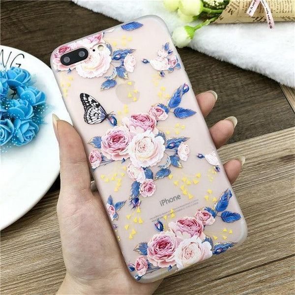Planet Gates SJ7582 / For iPhone X USLION Lotus Flower Case For iPhone 8 Plus XS Max XR 3D Relief Rose Floral Phone Case For iPhone X 7 6 6S Plus 5 SE TPU Cover