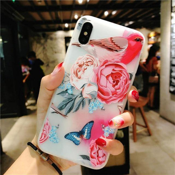 USLION Lotus Flower Case For iPhone 8 Plus XS Max XR 3D Relief Rose Floral Phone Case For iPhone X 7 6 6S Plus 5 SE TPU Cover - Planet Gates