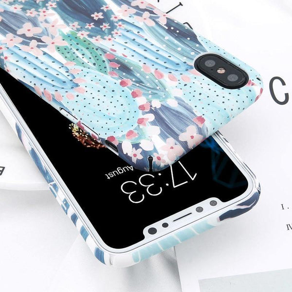 Planet Gates SJ9270 / For iPhone 7 Plus USLION Candy Color Leaf Case For iPhone XR XS MAX X Green Cactus Flower Phone Cases For iPhone 8 7 6 6S Plus Hard PC Full Cover