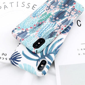USLION Candy Color Leaf Case For iPhone XR XS MAX X Green Cactus Flower Phone Cases For iPhone 8 7 6 6S Plus Hard PC Full Cover - Planet Gates