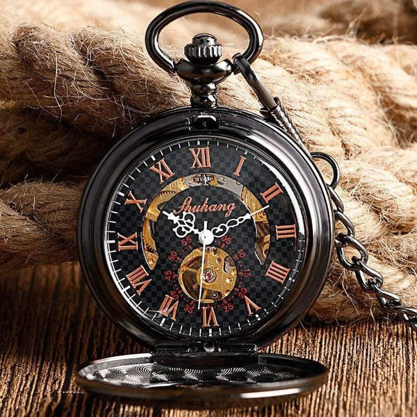 Planet Gates Skeleton Hand Wind Mechanical Pocket Watches Classic Dress Steampunk Steel Watch Men Women Birthday Gift Item