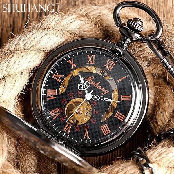Planet Gates Skeleton Hand Wind Mechanical Pocket Watches Classic Dress Steampunk Steel Watch Men Women Birthday Gift Item