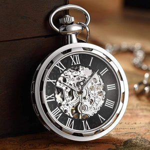 Planet Gates Skeleton Mechanical Fob Pocket Watch Roman Number Clock Pendant Hand-winding Men Women Chain Gift