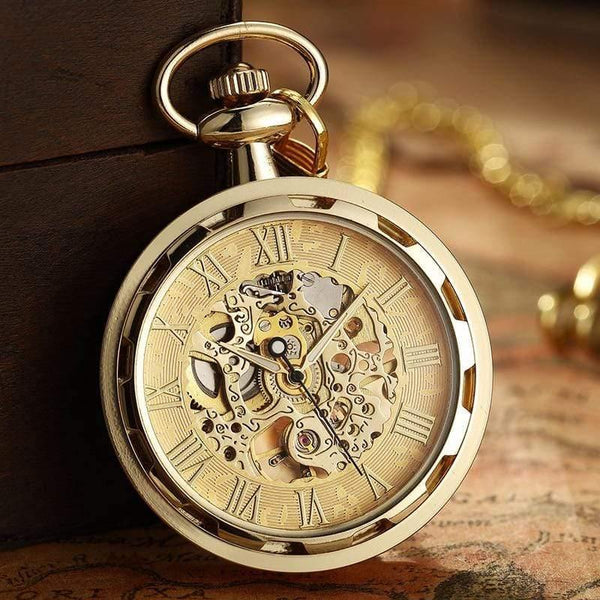 Planet Gates Skeleton Mechanical Fob Pocket Watch Roman Number Clock Pendant Hand-winding Men Women Chain Gift