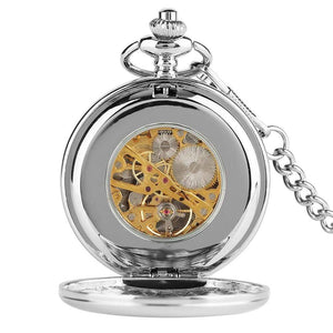 Planet Gates Skeleton Mechanical Pocket Watch for Men Steampunk Silver Hand Winding Watches