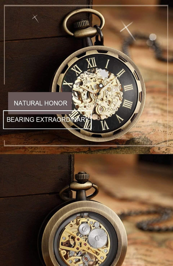 Planet Gates Skeleton Mechanical Pocket Watch Men Steampunk Mechanical Fob Watches Clock Pendant Hand-winding Relogio De Bolso