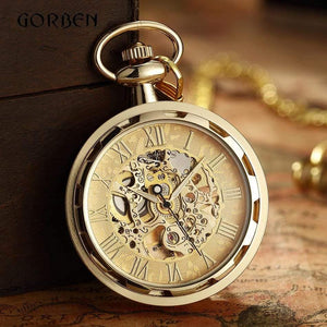 Planet Gates Skeleton Mechanical Pocket Watch Men Steampunk Mechanical Fob Watches Clock Pendant Hand-winding Relogio De Bolso