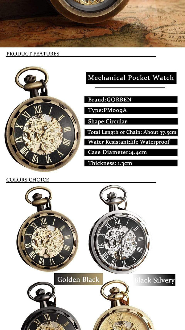 Planet Gates Skeleton Mechanical Pocket Watch Men Steampunk Mechanical Fob Watches Clock Pendant Hand-winding Relogio De Bolso