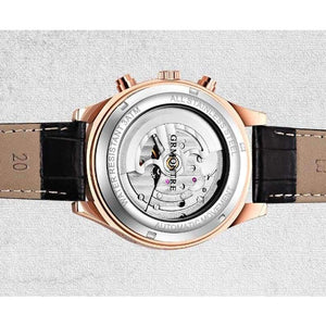Planet Gates Skeleton Tourbillon Mechanical Watch Men Automatic Classic Rose Gold Leather Mechanical Wrist Watches Reloj Hombre 2018 Luxury