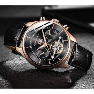 Planet Gates Skeleton Tourbillon Mechanical Watch Men Automatic Classic Rose Gold Leather Mechanical Wrist Watches Reloj Hombre 2018 Luxury