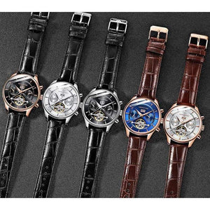 Planet Gates Skeleton Tourbillon Mechanical Watch Men Automatic Classic Rose Gold Leather Mechanical Wrist Watches Reloj Hombre 2018 Luxury