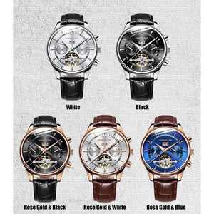 Planet Gates Skeleton Tourbillon Mechanical Watch Men Automatic Classic Rose Gold Leather Mechanical Wrist Watches Reloj Hombre 2018 Luxury